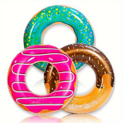 Glitter Donut Pool Float 3 Pack 32.5 Inch Inflatable Swim Ring Set – Strawberry Chocolate Mint Pool Tubes for Summer Pool Party, Birthday Decoration, Kids Teens & Adults