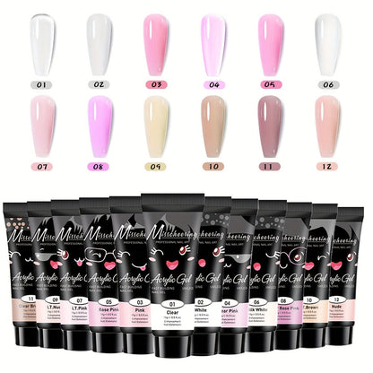 Poly Gel Nail Extension Kit 12pcs 3D Modeling Sculpting Gel – Semi-Permanent Resin Strengthener, Transparent Color Gel, Long-Lasting Acrylic Alternative for Beginner Salon DIY Nail Art Women