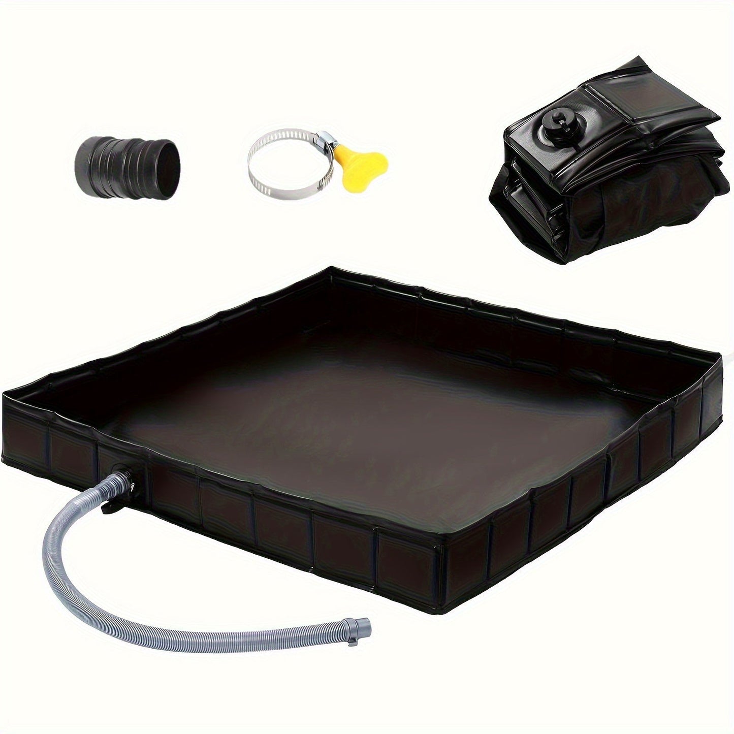 Foldable Shower Base 41"x41" Portable Shower Pan with Drain Pipe – Collapsible Shower Basin for Camping Tent, Indoor & Outdoor Use, Black – Includes Back Scrubber