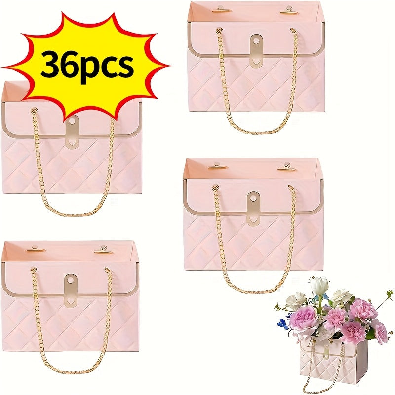 Paper Flower Bouquet Gift Bags with Metal Chain Handle Bulk – 12/24/36/48 Pcs Tote Bags for Wedding Party Birthday Florist Graduation Holiday Colorful Gift Wrapping