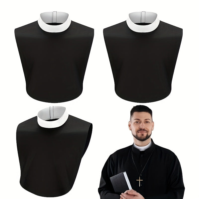 Priest Collar Costume 3 Piece Set – Unisex Clergy Tab Collar Black Dickey Neck Band for Men Women Pastor Halloween Costume Accessory Clerical Vestment Theater Prop