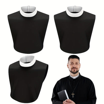 Priest Collar Costume 3 Piece Set – Unisex Clergy Tab Collar Black Dickey Neck Band for Men Women Pastor Halloween Costume Accessory Clerical Vestment Theater Prop
