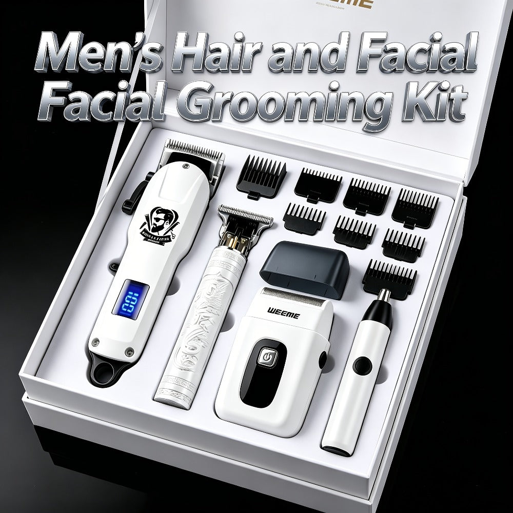 Zinc Alloy Men's Grooming Kit – USB Rechargeable Hair Clipper, Nose Trimmer, Electric Shaver & Detail Trimmer Set, 3500mAh Battery, 1-4 Piece Options, White Black Gold Gift for Men