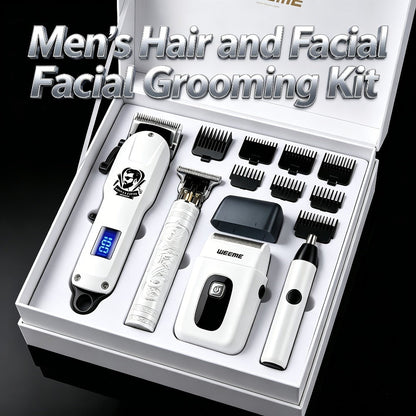 Zinc Alloy Men's Grooming Kit – USB Rechargeable Hair Clipper, Nose Trimmer, Electric Shaver & Detail Trimmer Set, 3500mAh Battery, 1-4 Piece Options, White Black Gold Gift for Men