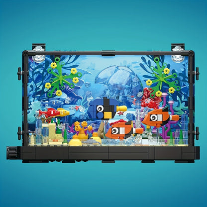 LED Aquarium Building Block Set – Fish Tank Marine Jellyfish Brick Model Kit with Glowing Light, Unique Home Office Decor Display Gift for Adults Teens Ocean Lovers Birthday Christmas (Model RB0049)
