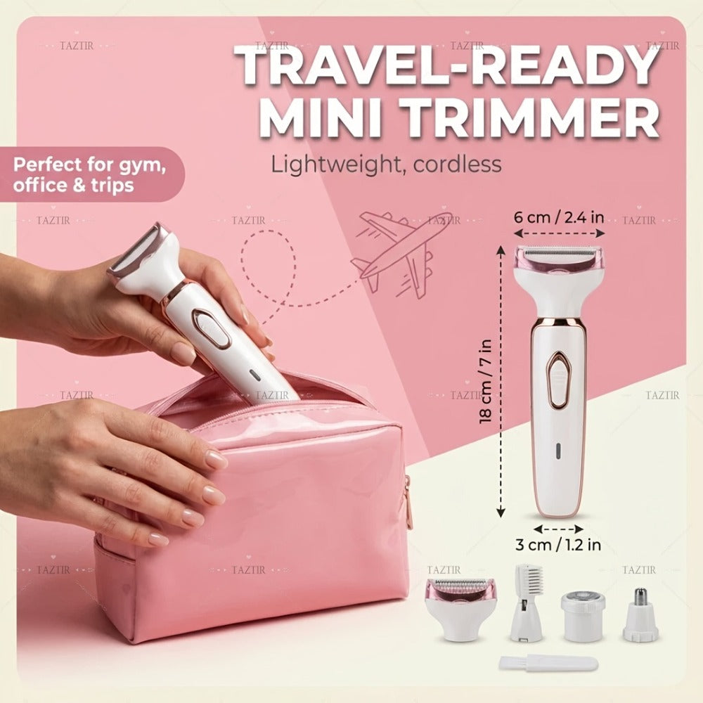 Electric Razor for Women 4-in-1 Rechargeable Lady Shaver Grooming Kit - Painless Wet Dry Hair Removal for Face Nose Legs Underarm Bikini Line Portable USB Rechargeable Gift Set