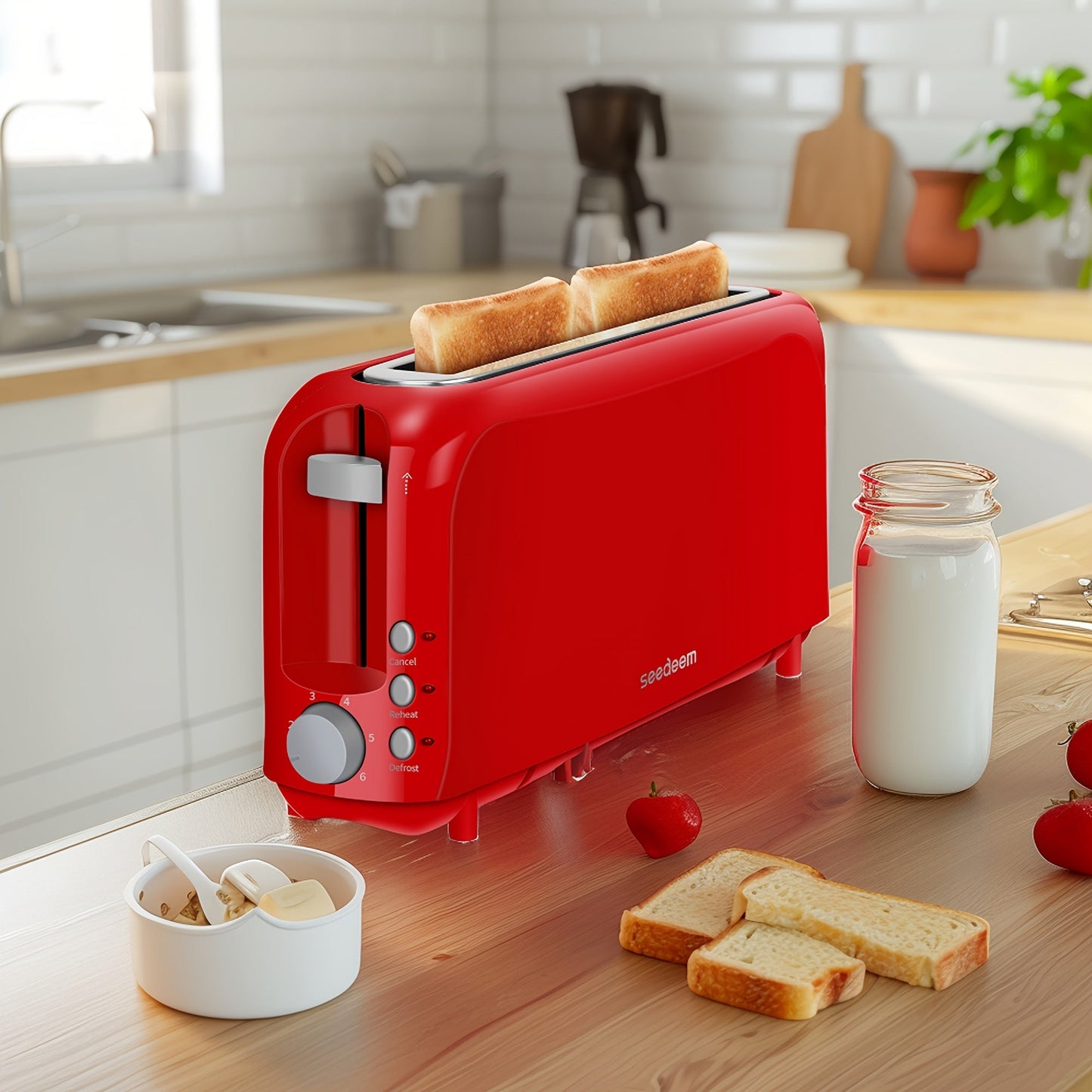Slim Toaster 2-Slice Long Slot – 1.45" Wide Slot, 6 Shade Settings, Cancel/Reheat/Defrost, 750W, Removable Crumb Tray | 6 Colors