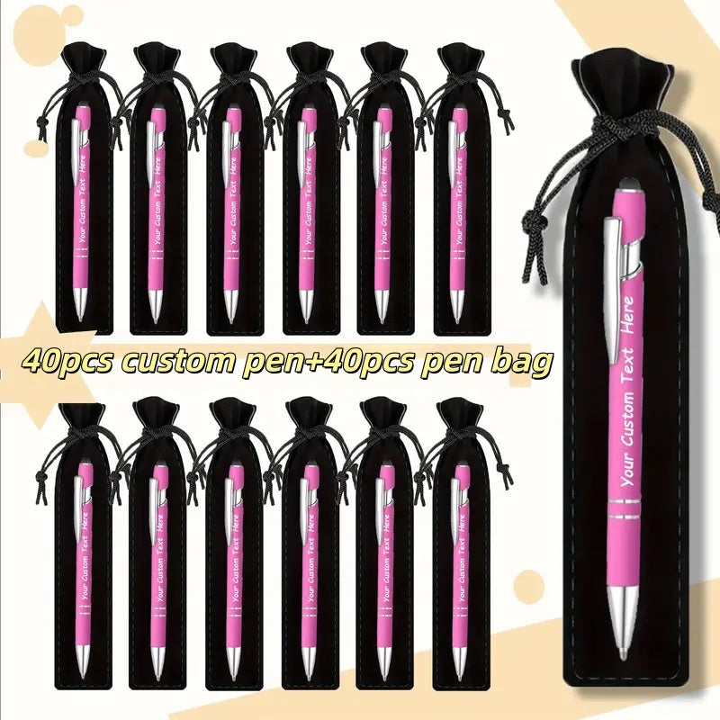 Custom Ballpoint Pens with Pencil Pouch Bulk Set – Personalized Ballpoint Pen Pack for Corporate Gifts, School Supplies, Office Promotions | 20/30/80 PCS Customized Pen & Bag Bundle