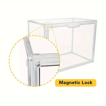 XL Clear Stackable Acrylic Storage Bins with Magnetic Lid – Dustproof Large Display Case for Figures, Collectibles, Helmets, Shoes, Bags, Books, 50L Foldable Organizer 1/2pcs