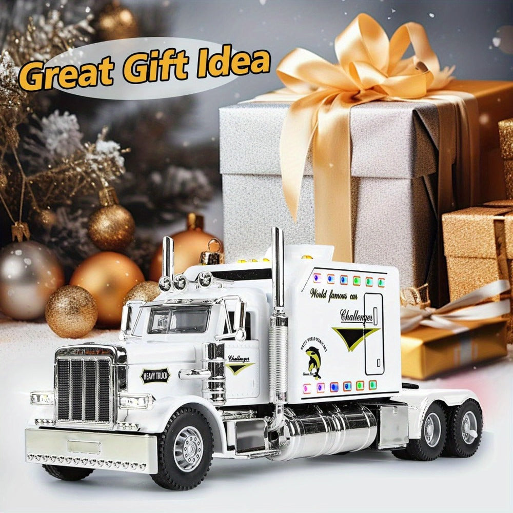 Semi Truck Toy 1:24 Scale Die-Cast Metal Pull-Back Alloy Semi-Trailer Truck with Trailer – Heavy Duty Truck Model Collectible Ornament for Kids Boys Ages 3+ | Best Birthday Christmas Gift