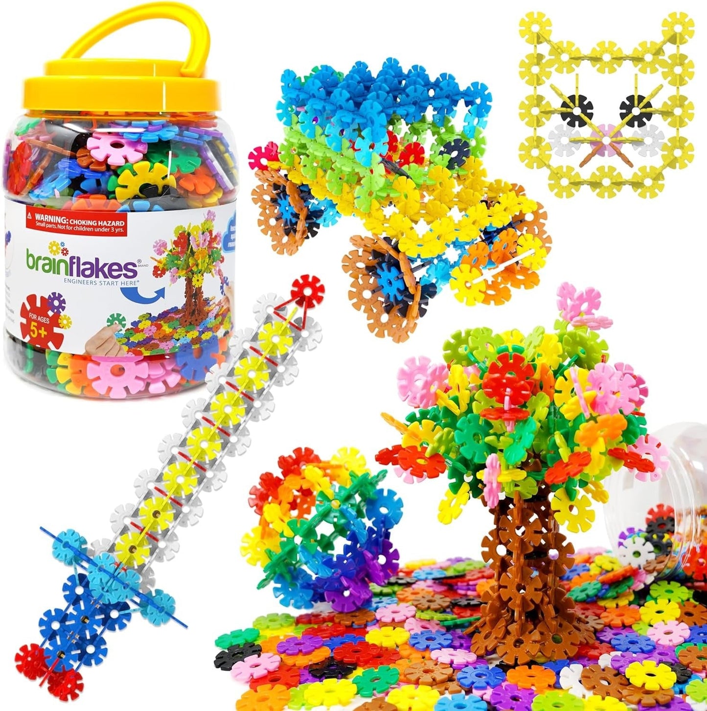 Brain Flakes Interlocking Disc Building Set 500 Pcs – STEM Construction Toy Kids Ages 3+ Creative Disc Blocks Storage Jar BPA-Free Safe Educational Birthday Christmas Gift Boys Girls