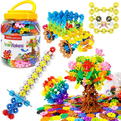 Brain Flakes Interlocking Disc Building Set 500 Pcs – STEM Construction Toy Kids Ages 3+ Creative Disc Blocks Storage Jar BPA-Free Safe Educational Birthday Christmas Gift Boys Girls
