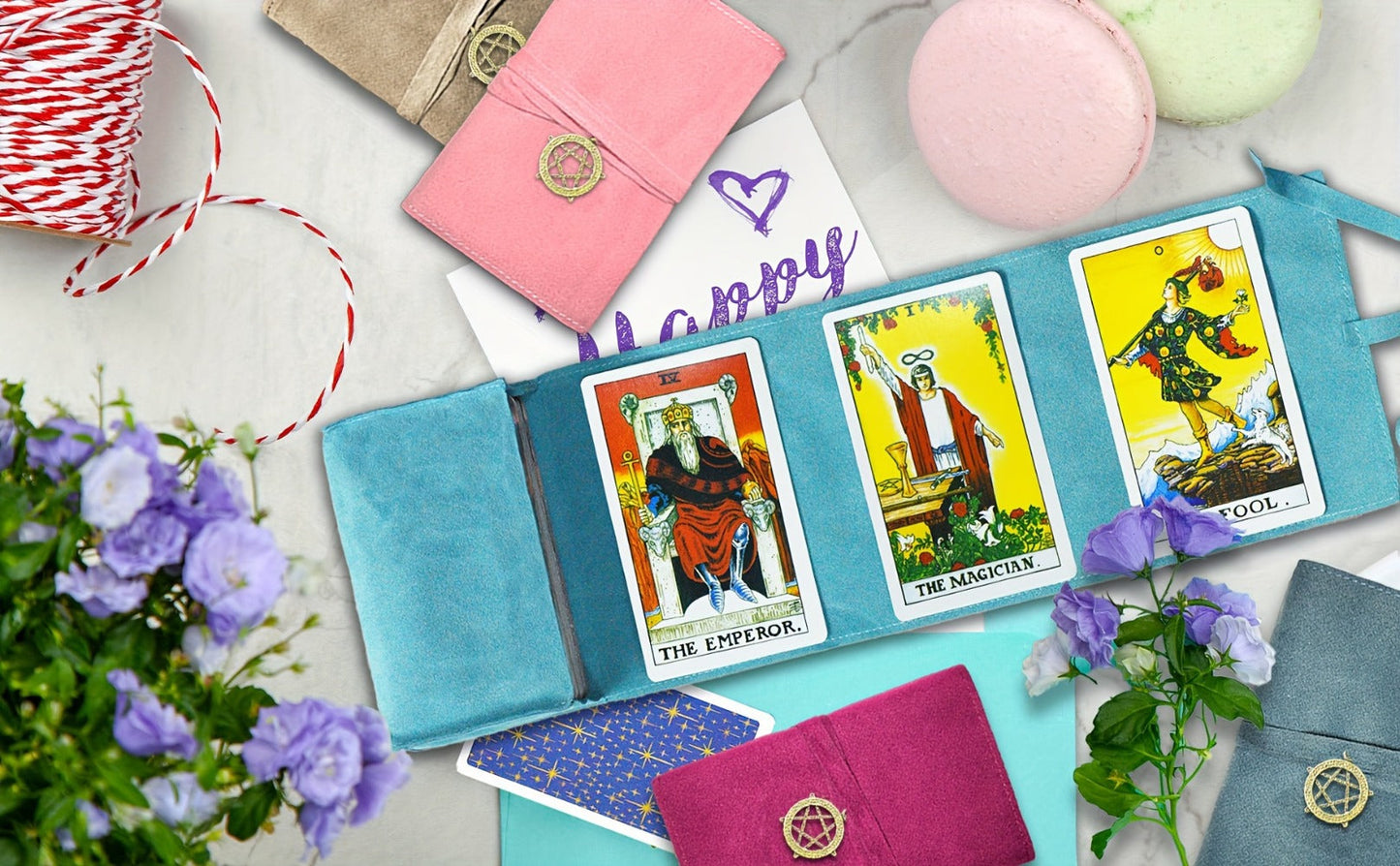 Tarot Card Bag Velvet Pouch with Retro Pendant – 5pcs Lightweight Tarot Storage Holder Set, Mystical Drawstring Bags for Tarot Cards, Crystals & Oracle Decks