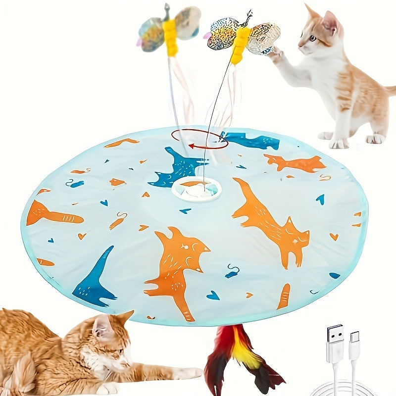 Interactive Cat Toy Electric Motion Activated 2-in-1 Rotating Butterfly & Feather Wand - USB Rechargeable 1200mAh Auto Shut-Off 3 Speed Modes Indoor Cat Exercise Toy by Valonii