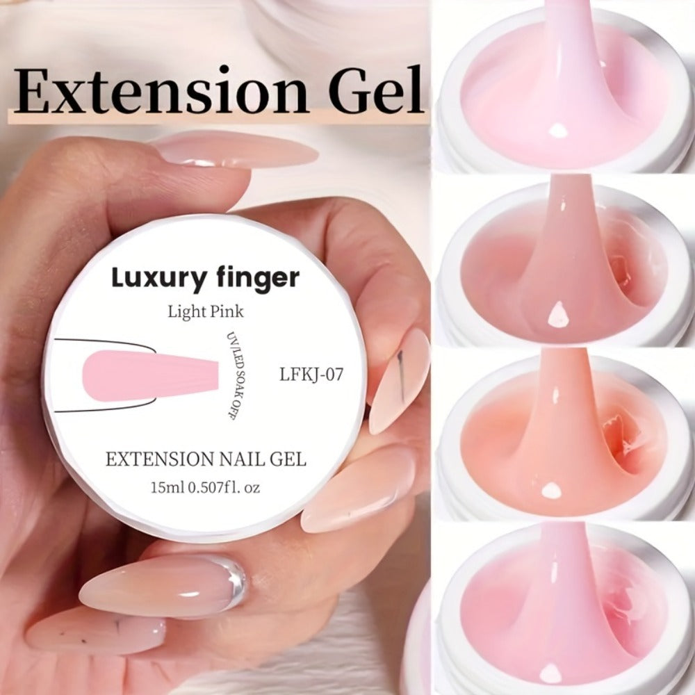 Builder Gel Nail Extension Set 6 Colors 0.51oz Each Crystal Clear White Milky Jelly Light Pink Pink Nude - Alcohol-Free UV LED Self-Leveling Salon Quality Nail Art Kit for Women Extensions Overlays French Manicure