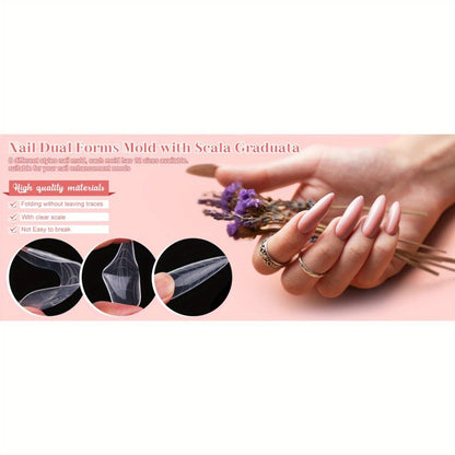 Poly Gel Nail Extension Form Kit - 192pcs Dual Forms, 96pcs Reusable Pads, 8 Shapes Acrylic Mold, Brush Pen, Files & Clips, Complete French Nail Extension Beginner Set for Home Salon