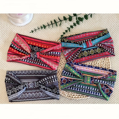 Floral Turban Headbands for Women 8 Pack Non-Slip Elastic Boho Knotted Wide Hair Wrap for Sports Yoga Running Workout Sweatband Moisture Wicking Fashion Hair Accessories Gift Set
