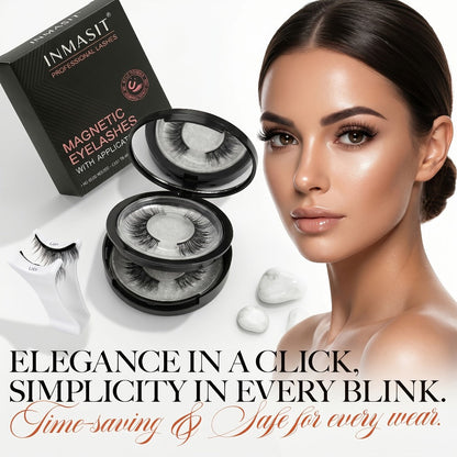 Magnetic Eyelashes Glue-Free Reusable False Lashes – Natural Wispy Fluffy Cat Eye Style, Waterproof & Sweatproof with Applicator & Storage Case, Black & Pink Set for Daily Wear, Parties & Beauty Gifts
