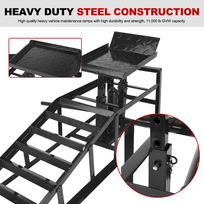 Hydraulic Vehicle Ramps 11,000 lb 5T Low Profile Heavy Duty Lift Service Ramps for Truck Trailer Garage – Adjustable Height, 1 Pack & 2 Pack, Red & Black