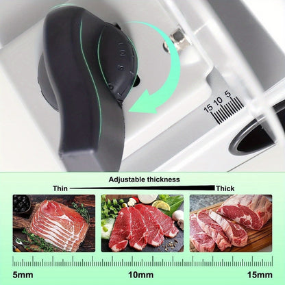Electric Meat Slicer for Home Use – Deli Food Slicer with 2 Removable Stainless Steel Blades, Adjustable Thickness, Food Carriage for Meat, Cheese & Bread