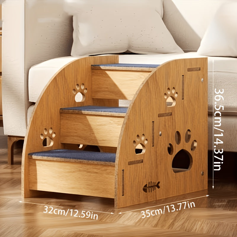 Dog Stairs for Bed & Couch Non-Slip – 3 to 5 Step Pet Steps with Safety Rails, Ramp Design for Small Medium Dogs, Cats & Senior Pets, Wooden & Foam Options Available