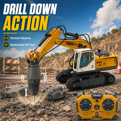 RC Construction Vehicle Toy Set 2.4GHz Remote Control Excavator Bulldozer Dump Truck Loader with Alloy Head LED Lights & Sounds – Engineering Toy for Boys Girls Kids Ages 6+ Birthday Christmas Gift
