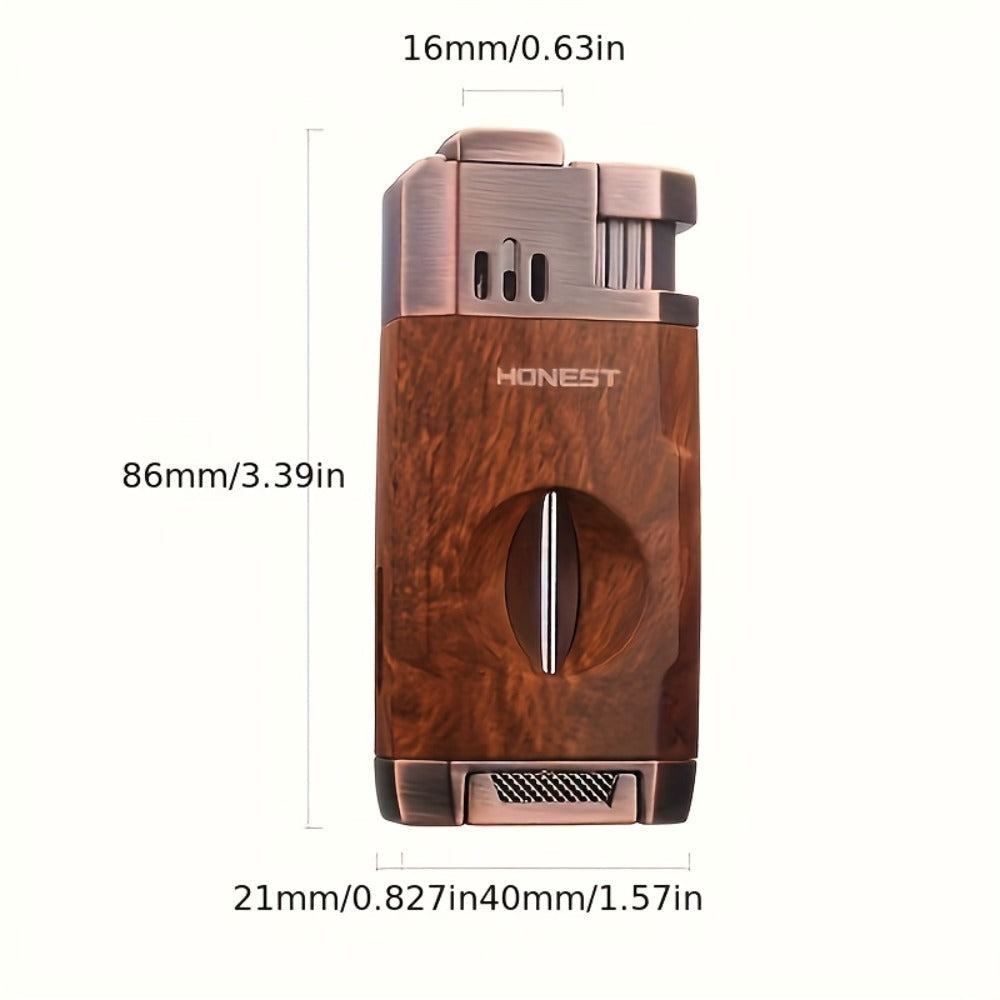 Cigar Torch Lighter with V-Shaped Cigar Cutter Built-in Clip Dual Windproof Jet Flame Visible Gas Window Integrated Cigar Lighter for Men Butane Gas Not Included