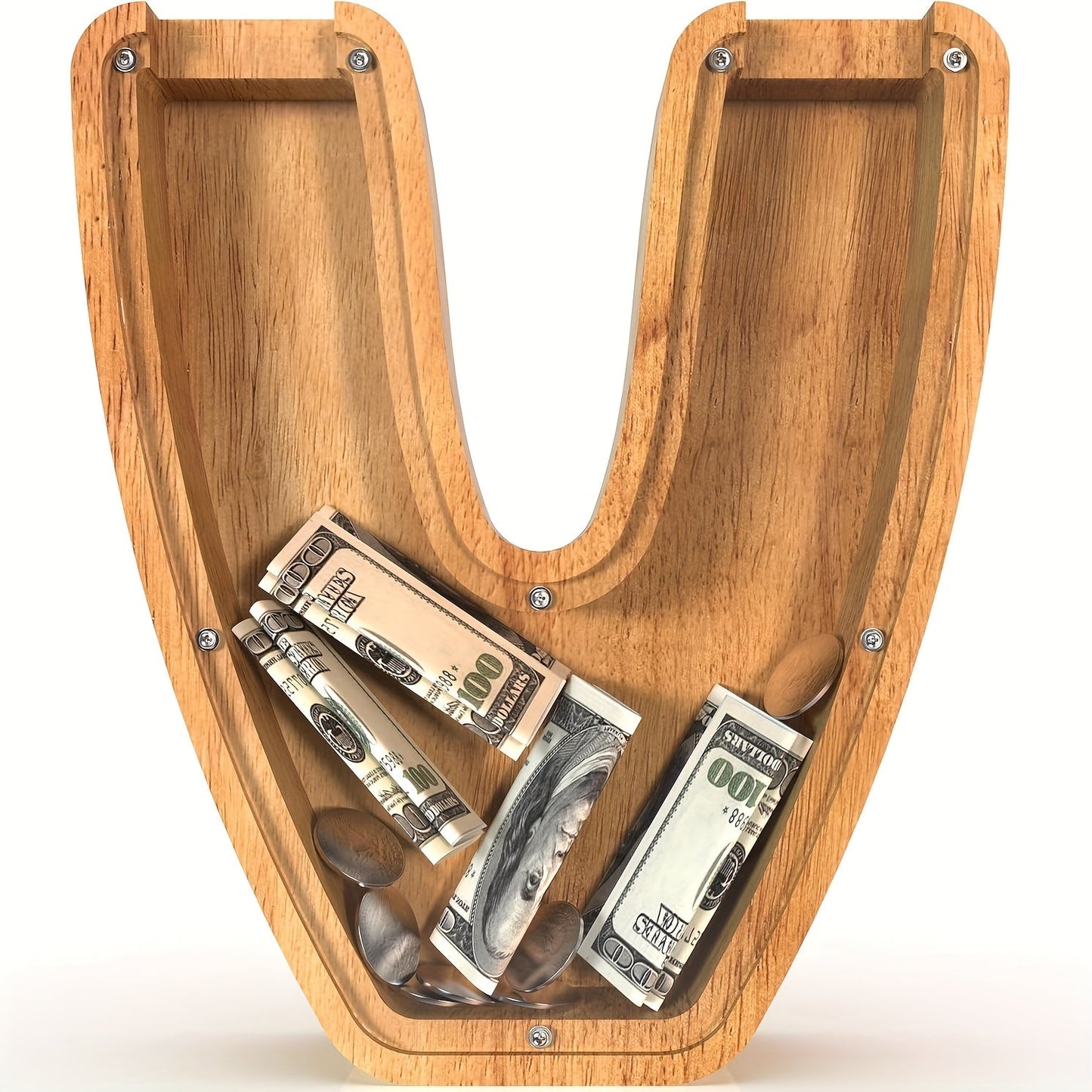 Wooden Letter Penny Bank – Alphabet Coin Bank Savings Box for Kids & Adults, Personalized Money Bank Birthday Gift, A to Z Initial Letter Bank