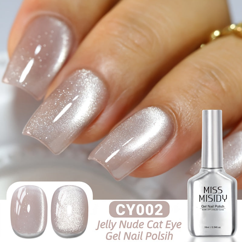 Cat Eye Gel Nail Polish Ice Clear Nude – Magnetic Shimmer Stripe Effect, Long-Lasting Chip-Resistant, Quick-Dry Glossy Finish, Fragrance-Free for Salon & DIY Manicure Pedicure