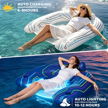 Glow in the Dark Pool Float Chairs 2-Pack for Adults – Inflatable Pool Floats with 2 Cup Holders & Handles, Nighttime Summer Water Toy for Swimming Pool Lake Beach Bachelorette Party