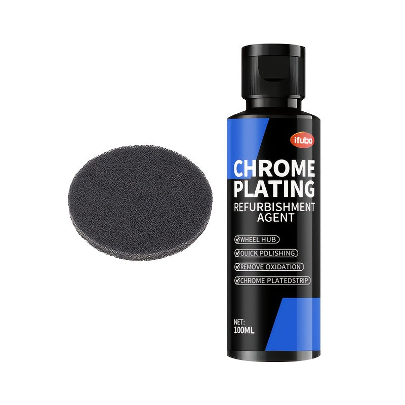 Chrome Plating Refurbishment Agent - Quick Polish & Repair for Door Handles, Window Trim, Car Badges - Removes Oxidation, Restores Shine, Universal Use, 3.38oz, Chrome Plating Refurbishment Agent, Door Handle Restoration, Sleek Bottle Design
