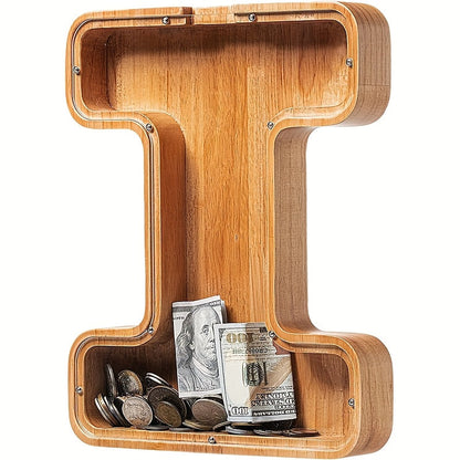 Wooden Letter Penny Bank – Alphabet Coin Bank Savings Box for Kids & Adults, Personalized Money Bank Birthday Gift, A to Z Initial Letter Bank
