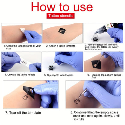 Stick and Poke Tattoo Kit - DIY Manual Tattoo Pen Hand Tool Set with 7 Color Inks, Needles, Bandage & 2 Hollow Stencil Templates for Tattoo Artists & Beginners Home Use