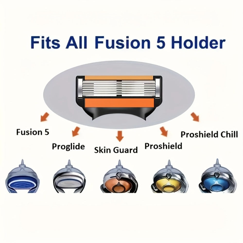 Fusion 5 Compatible Razor Blade Refills 6-Layer Stainless Steel with Free Handle — Men's Replacement Shaving Cartridges for Beard & Face, Manual Razor Heads Bulk Pack 16/24/32 Blades