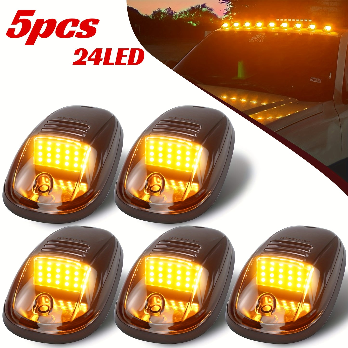 5pcs/Set 16/24 LED Roof Marker Light Bulbs, 12V Super Bright, Sturdy Construction, Easy Wiring Harness Replacement, Fits 2003-2018 1500 2500 3500 4500 5500 Pickup Trucks, Without Battery