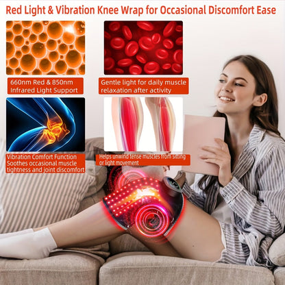 Red Light Therapy Knee Brace with Vibration Massage – 660nm & 850nm Infrared Light, 3 Massage Levels, 5 Light Modes, Joint Pain Relief & Muscle Recovery for Knee Elbow Shoulder with Extension Band