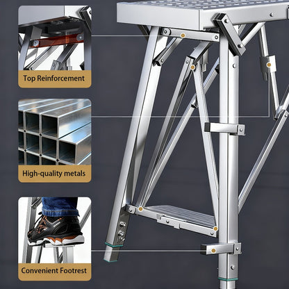 Heavy Duty Folding Work Platform Scaffold 1455 Lbs Capacity Portable Adjustable Height Ladder Stool – Multi-Function Step Stool for Painting Home Renovation Construction Indoor Outdoor Use