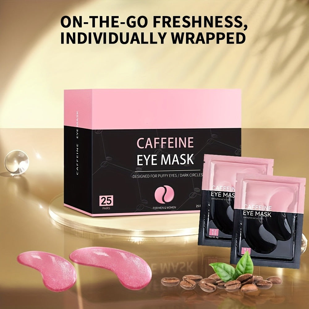 Caffeine Under Eye Patches 25 Pairs – Collagen Gold Eye Mask Reduces Dark Circles Puffiness Eye Bags Fine Lines Anti-Wrinkle Hydrogel Hydrating All Skin Types Spa Skincare Gift 20 Min