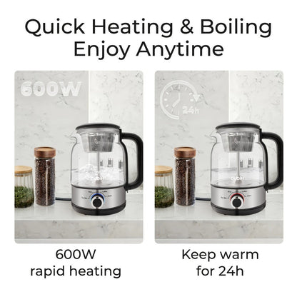 Drip Coffee Maker Electric Kettle 600W 40.58oz BPA-Free Glass Stainless Steel Spray Brew Keep Warm Boil-Dry Protection for Coffee Tea Perfect Gift