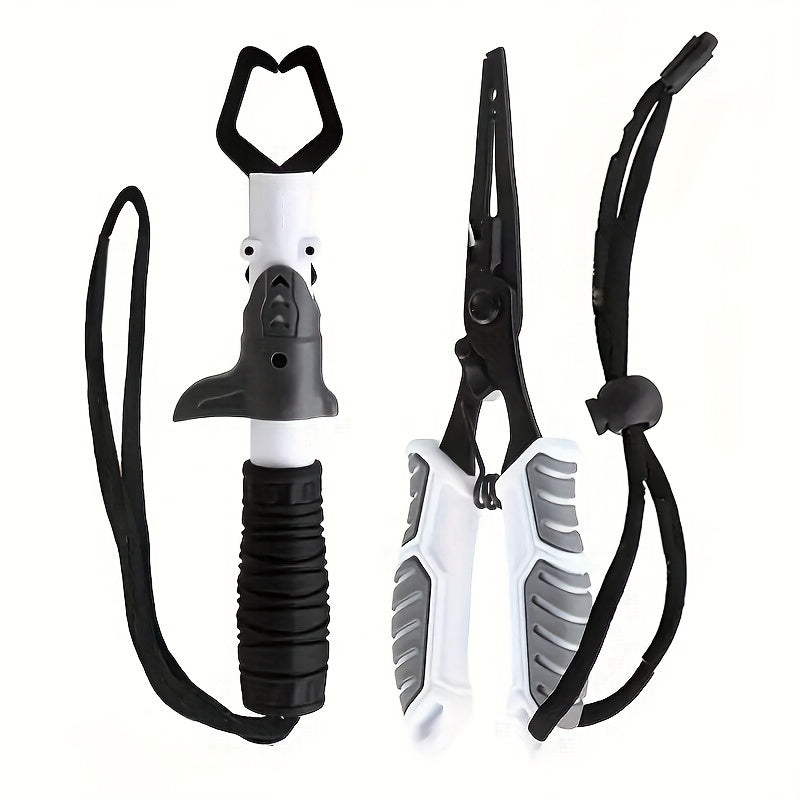 Fishing Pliers Fish Gripper Combo Set 2pcs Stainless Steel Hook Remover Line Cutter with TPR Non-Slip Handle Spring-Loaded Lock for Freshwater Saltwater Bass Trout Pike Catch and Release