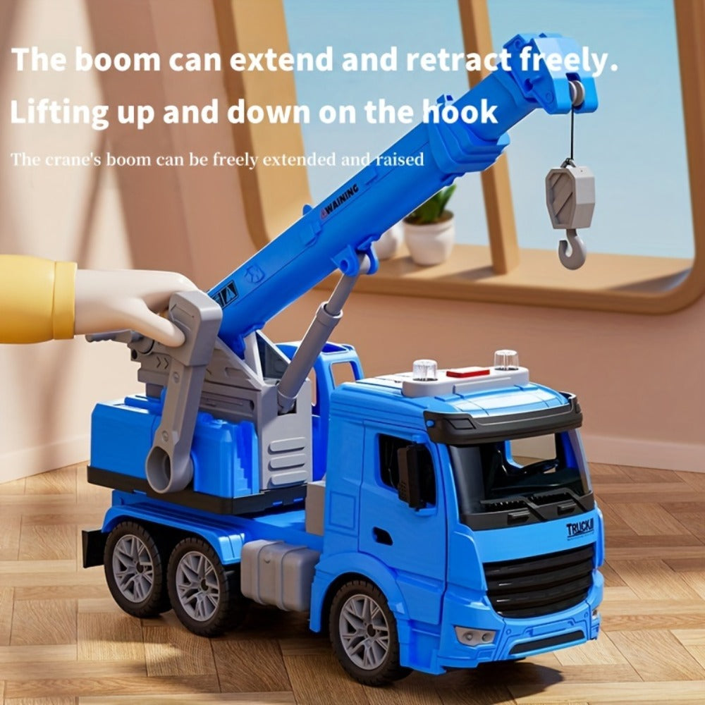 Inertia Crane Truck Toy for Kids - Large Engineering Vehicle with Telescopic Arm, Interactive Track & Double Doors, Construction Toy for Boys Ages 3+, Birthday Christmas Easter Gift