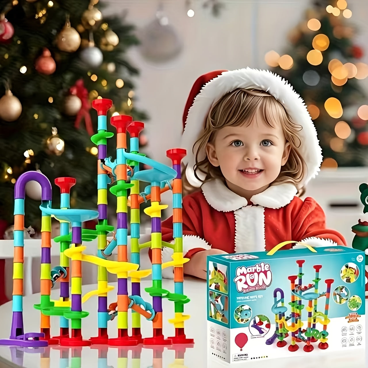 Marble Run Set Building Blocks for Kids 112/147pcs with Glass Marbles – STEM Marble Race Track Construction Toy Logic Hand-Eye Coordination Learning Game, Best Birthday Gift for Boys & Girls Ages 4+