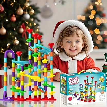Marble Run Set Building Blocks for Kids 112/147pcs with Glass Marbles – STEM Marble Race Track Construction Toy Logic Hand-Eye Coordination Learning Game, Best Birthday Gift for Boys & Girls Ages 4+