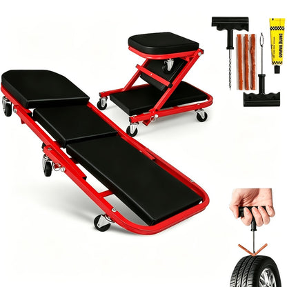 Mechanic Creeper 36-Inch Z-Crawl Folding – Adjustable Load Board, 6-Wheel 2.5" Rolling Garage Repair Seat, Universal Fit with Optional Tool Kit Bundles