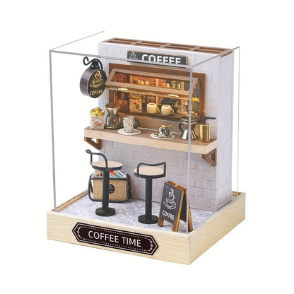 DIY Miniature Shop Dollhouse Kit with Dust Cover – Wooden Mini Store Assembly Set, 4 Themes Sakura Noodles Candy Atelier Coffee, Creative Home Decor Display Gift for Adults & Teens Birthday Christmas