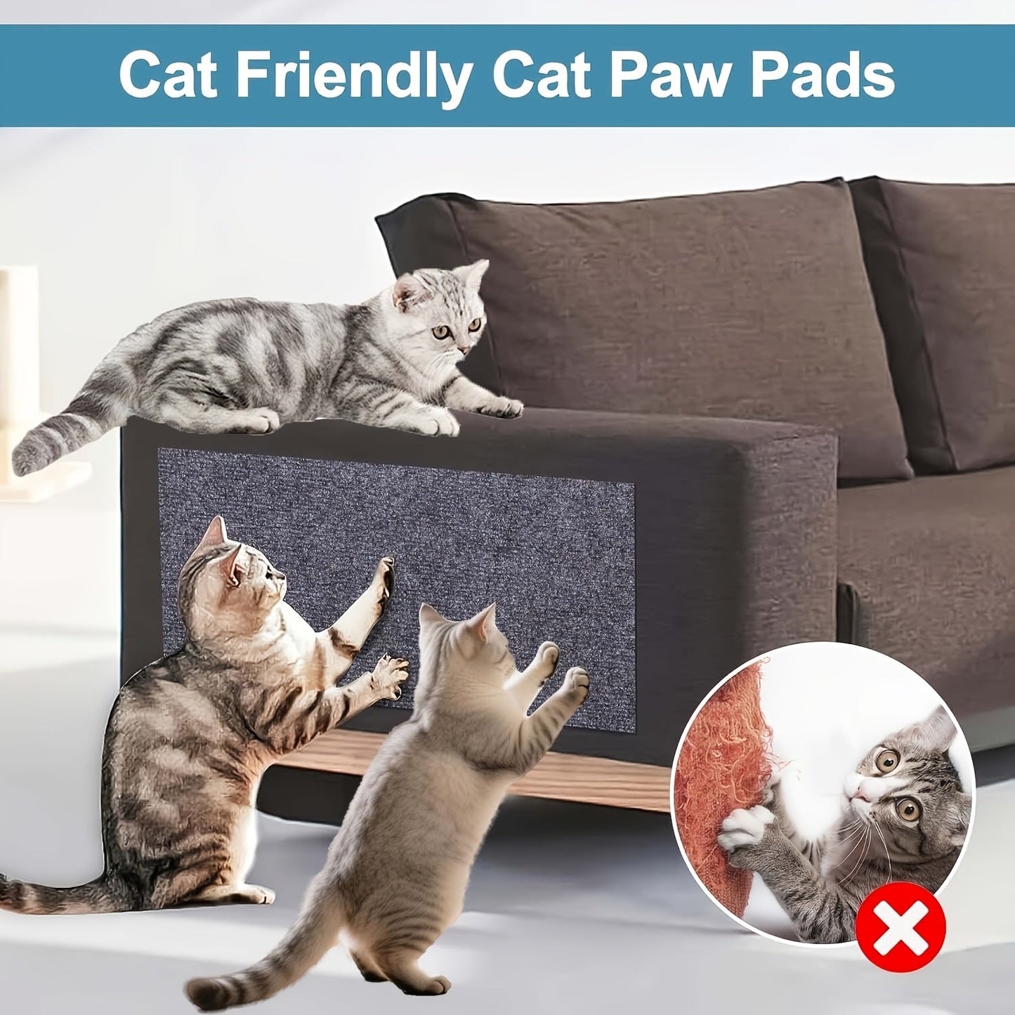 Cat Scratch Pad Self-Adhesive - Durable Cat Scratching Board for Sofa and Wall Protection, Anti-Scratch Furniture Protector Sticker for Indoor Cats, Long-Lasting Sisal Texture, Available in Dark Gray, Black, Light Grey