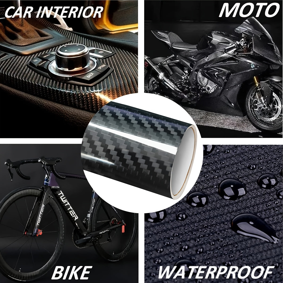 5D Carbon Fiber Texture Vinyl Wrap - Self-Adhesive Car Décor Film, UV Protection, Scratch-Resistant, Suitable for Home, Office, Electronics