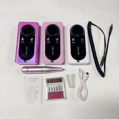 Nail Drill Machine 45000 RPM Brushless Motor 10-Hour Battery Electric Nail File with LCD Smart Screen 6 Drill Bits 6 Sanding Bands – Forward Reverse Low Noise Nail Grinder for Gel Acrylic Nails Home Salon
