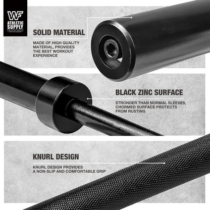6FT Olympic Barbell Bar 2 Inch | 28mm Grip Shaft Cold Rolled Steel | 30lb Weightlifting Bar for Squat Deadlift Bench Press Powerlifting | Home Gym Strength Training Chrome Black