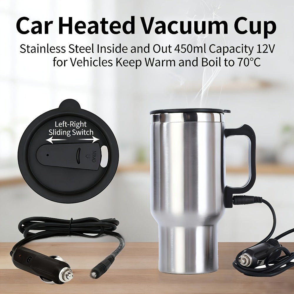 Car Electric Kettle 12V – Stainless Steel Travel Heating Cup with Auto Shut-Off, 450ml & 500ml Portable In-Car Water Heater for Hot Water, Tea & Coffee – Cigarette Lighter Powered Road Trip Essential